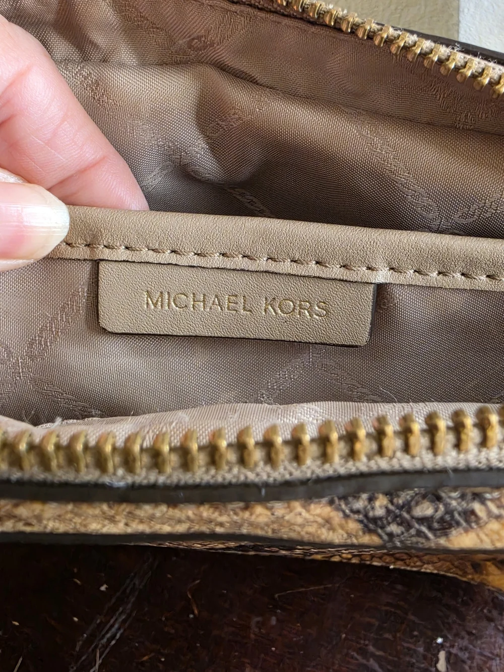 Michael Kors Tan Snake-Print Crossbody Bag